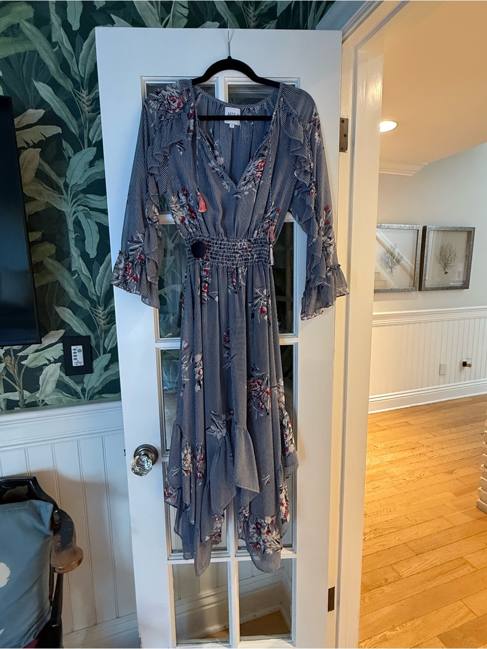 Misa Blue Floral Maxi Dress with Ruffle Details